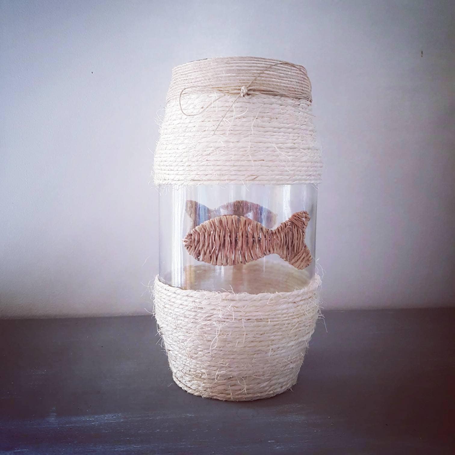 Vase Verre Upcycling Ficelle Sisal Poissons