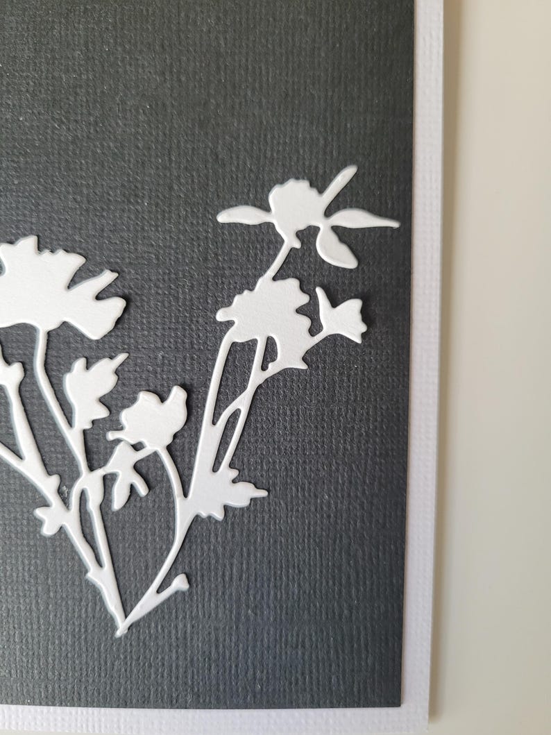 Carte condoléances souvenirs décès noir blanc fleur , enveloppe fournie afbeelding 4
