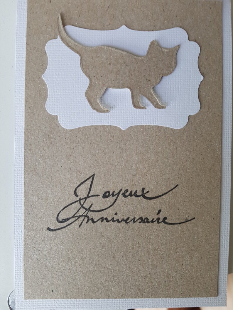Carte anniversaire chat fait main kraft Bild 3
