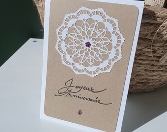 Carte anniversaire kraft napperon papier strass