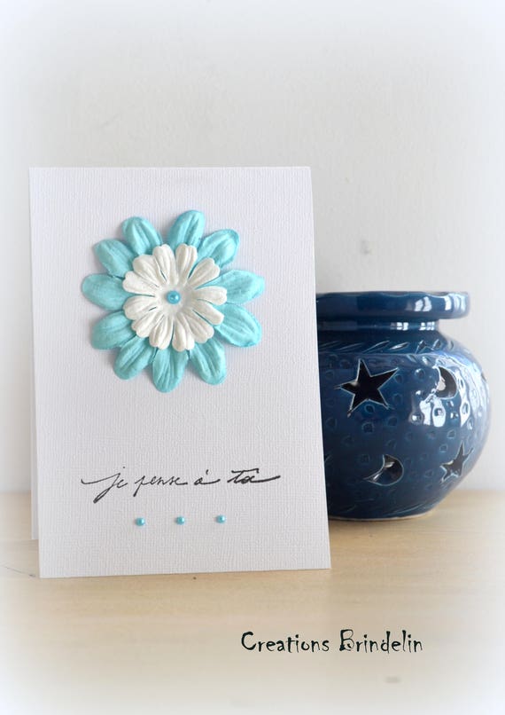 Carte Fleur Blanche Turquoise Anniversaire Amitié Amour
