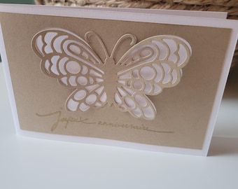 Carte joyeux anniversaire kraft papillon en volume