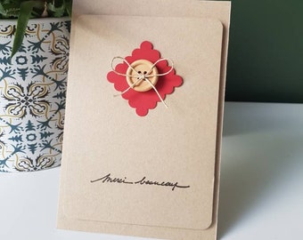 Carte remerciement kraft bouton bois merci beaucoup