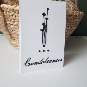 Carte condoléances sobre fleur noir enveloppe fournie