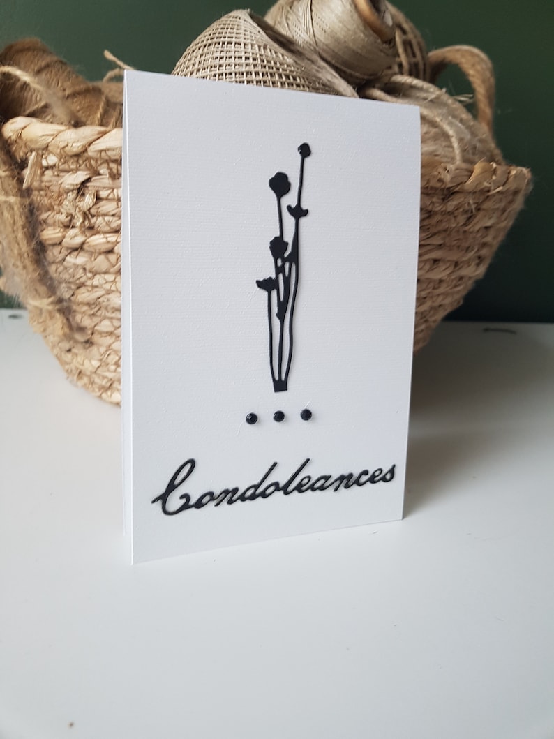 Carte condoléances sobre fleur noir enveloppe fournie immagine 1