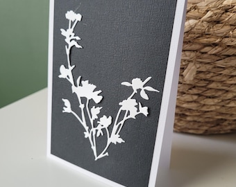 Carte condoléances souvenirs décès noir blanc fleur , enveloppe fournie