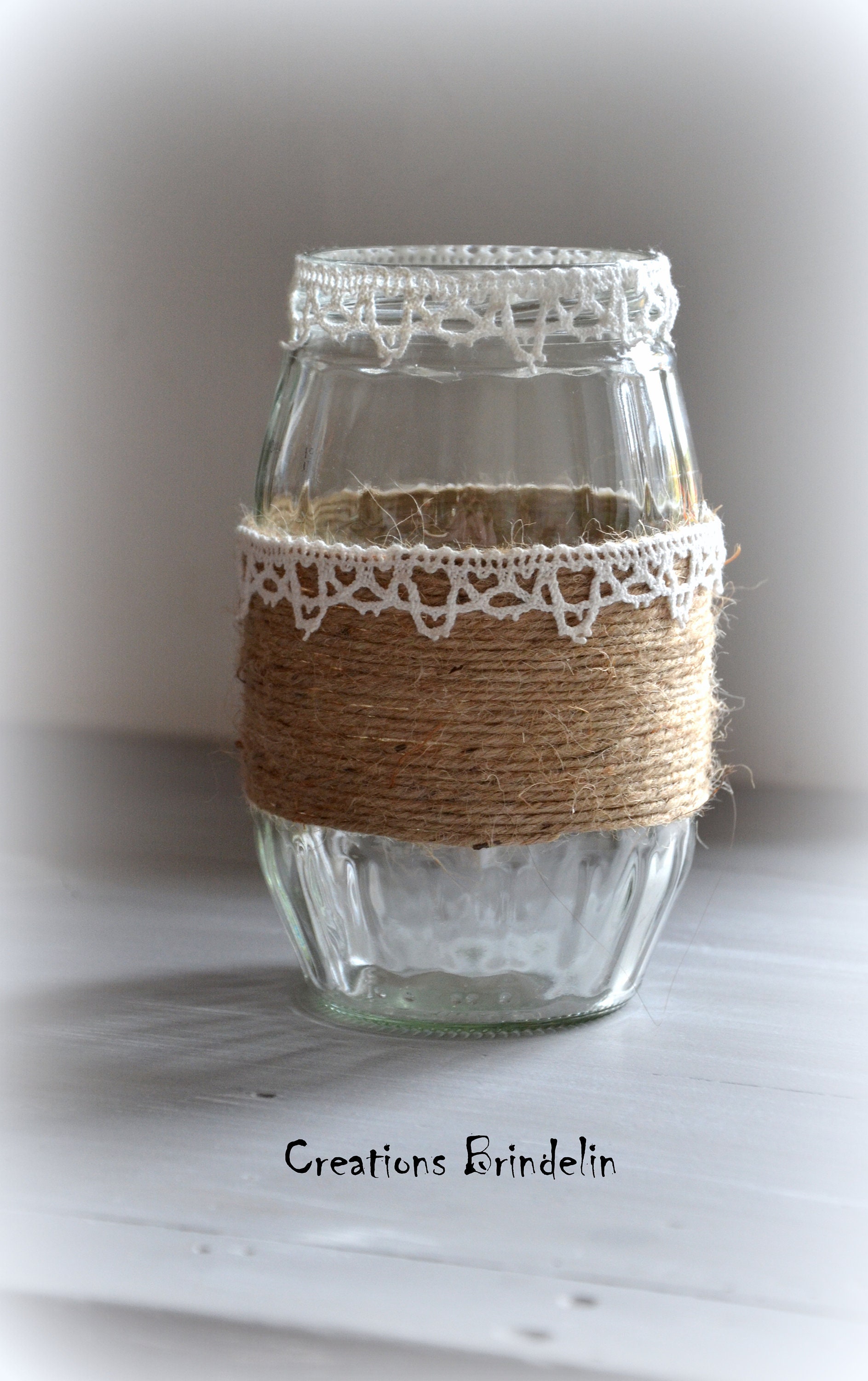 Vase Verre Vintage Ficelle Dentelle Upcycling Recup