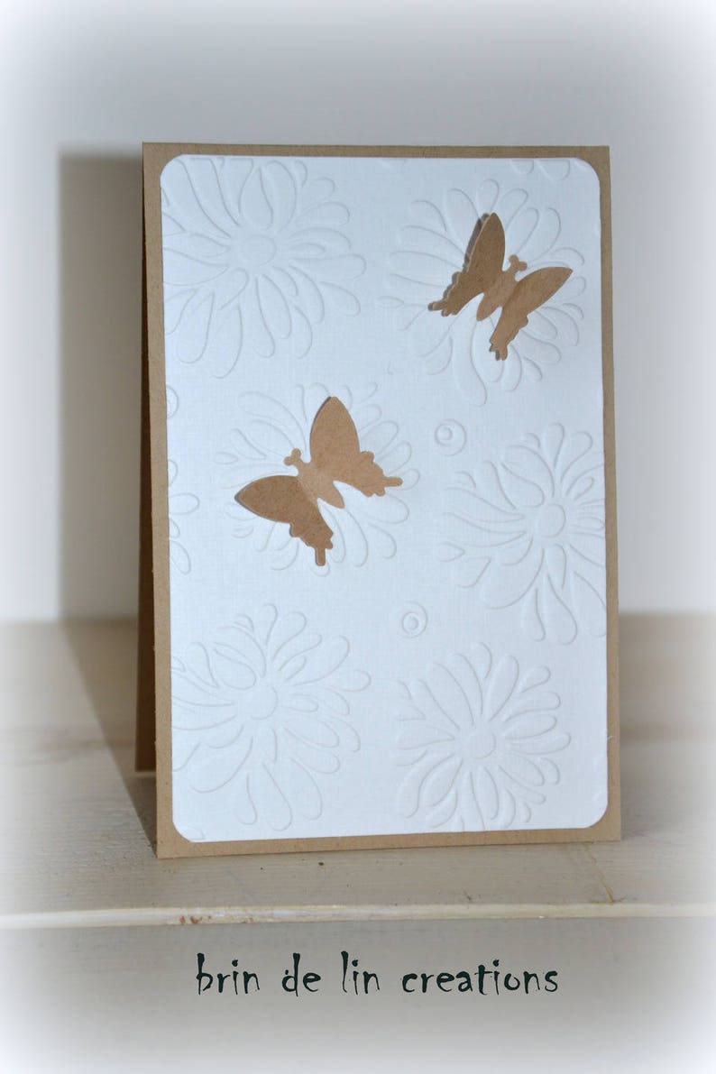 Carte faite main , félicitations mariage anniversaire fleurs et papillon afbeelding 2