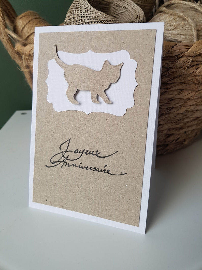 Carte anniversaire chat fait main kraft Bild 1