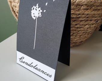 Carte condoléances deuil noir blanc fleur