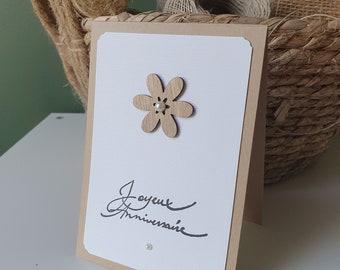 Carte anniversaire kraft fleur bois