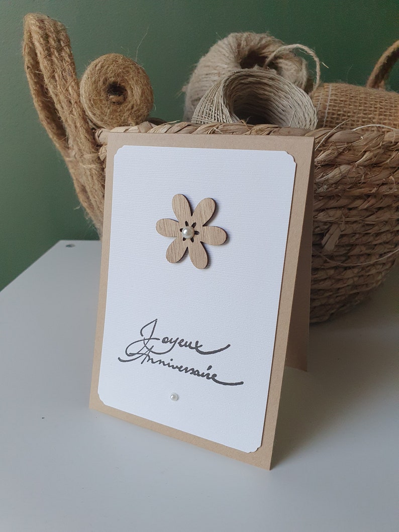 Carte anniversaire kraft fleur bois image 1