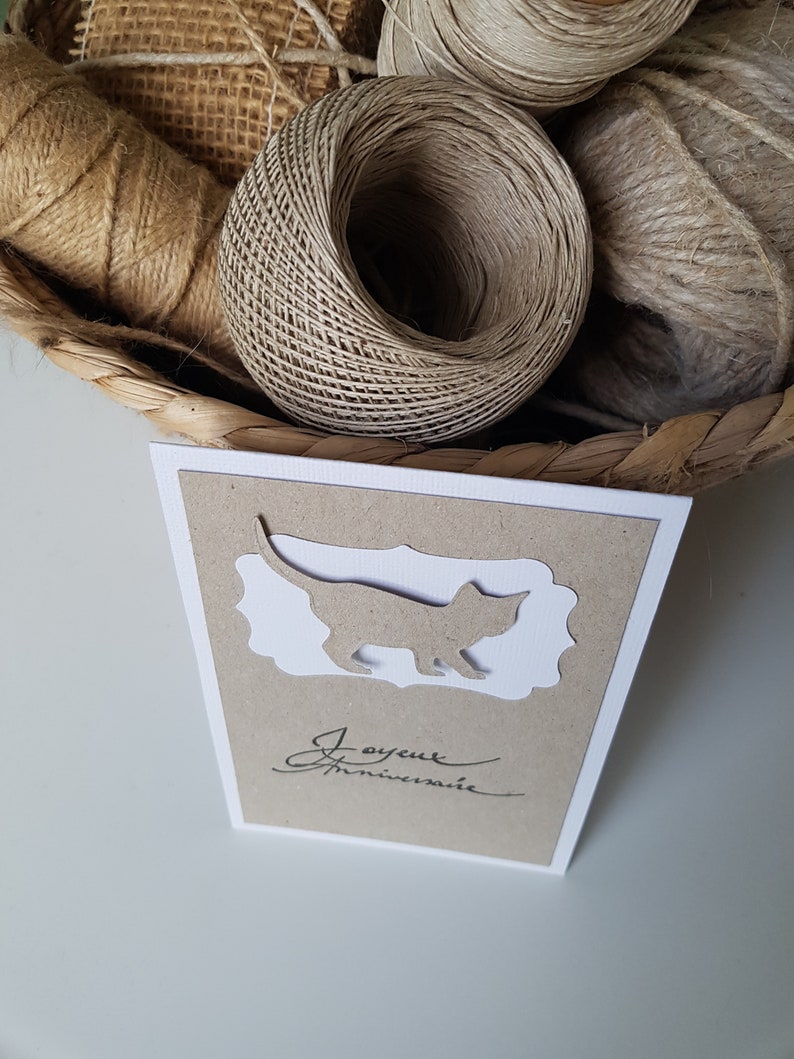 Carte anniversaire chat fait main kraft Bild 5