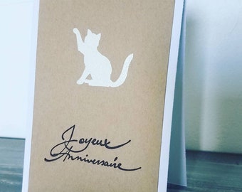 Carte anniversaire chat  kraft