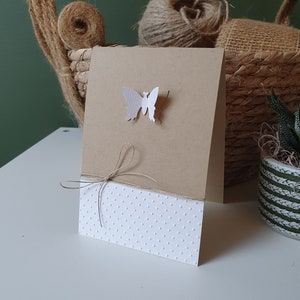 carte kraft papillon ficelle lin message au choix