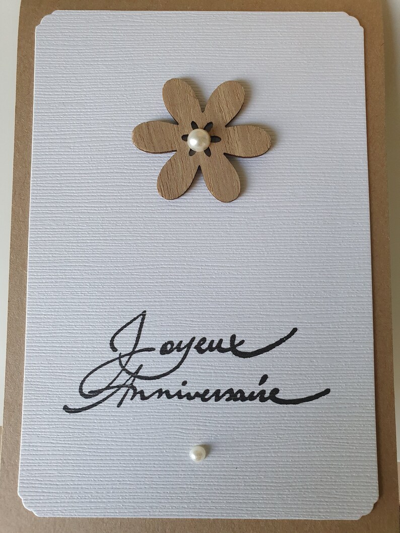 Carte anniversaire kraft fleur bois image 4