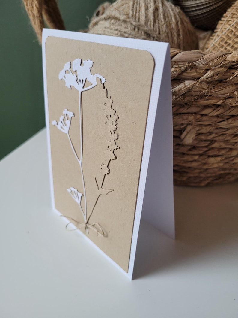 Carte fait main kraft feuilles fleurs sans message enveloppe fournie immagine 2