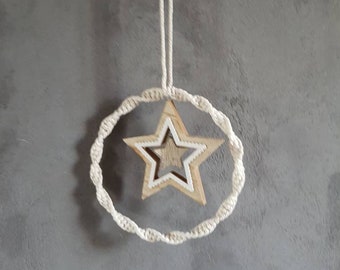 Suspension macramé etoile bois