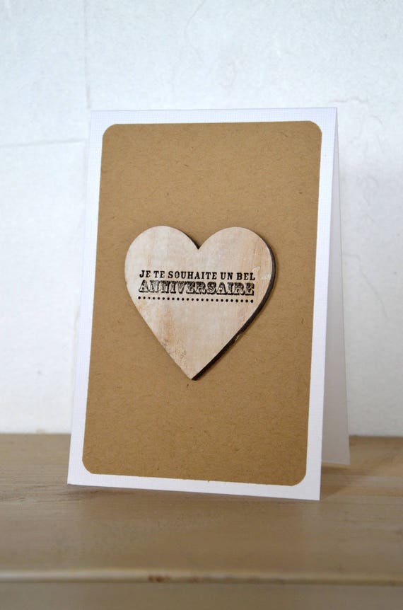 Carte Kraft Anniversaire Homme Ou Femme Fait Main Coeur Bois Etsy