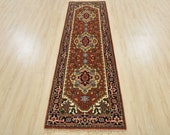 Tribal Heriz Serapi Runner, 2 39 6 39 39 x 8 39 , Rust Blue, Hand-Knotted Wool Pile