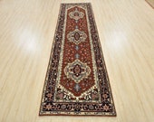 Tribal Heriz Serapi Rug, 3 39 x 9 39 9 39 39 , Copper Blue, Hand-Knotted Wool Pile
