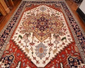 Tribal Heriz Rug, 9 39 11 39 39 x14 39 4 39 39 , Ivory Blue, All wool pile