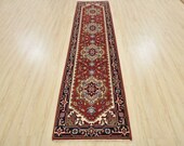 Tribal Heriz Serapi Runner, 2 39 6 39 39 x 10 39 1 39 39 , Red Blue, Hand-Knotted Wool Pile