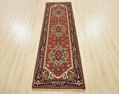 Tribal Heriz Serapi Runner, 2 39 6 39 39 x 8 39 , Rust Blue, Hand-Knotted Wool Pile