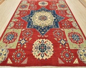 Geometric Kazak 9 x 11 5 Red Wool Hand-Knotted Oriental Rug