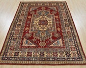 Super Kazak Rug, 5 39 1 39 39 x 6 39 9 39 39 , Red Beige, Hand-Knotted Wool Pile