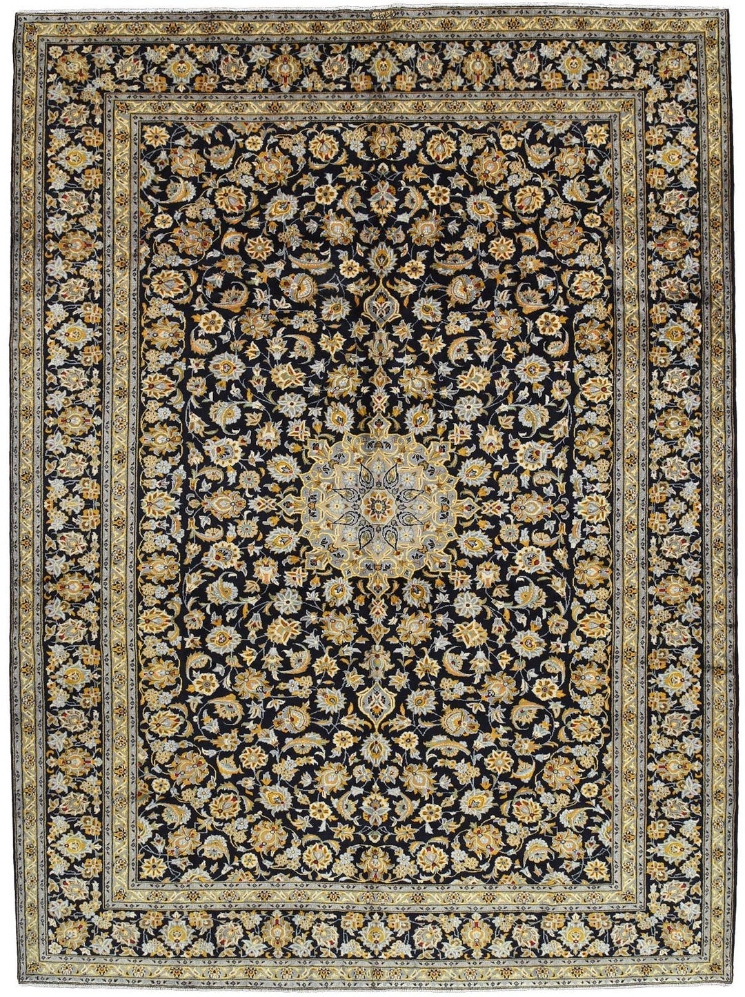 Kashan Blue Rug Kashan Rug 10'1'' X 13'7'' Blue Wool Vintage Traditional Hand-knotted ...