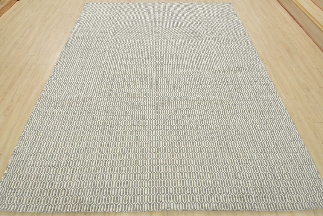 Diamond Flatweave Carpet 81 X 101 Grey White Wool Etsy