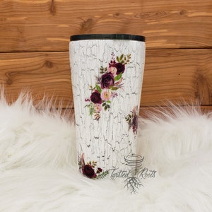 Hand Painted Distressed Rose Tumbler