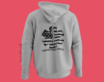 Patriotic Star of Life Unisex Hooded Sweatshirt, Paramedic, EMT, EMS, Emergency Medical Services