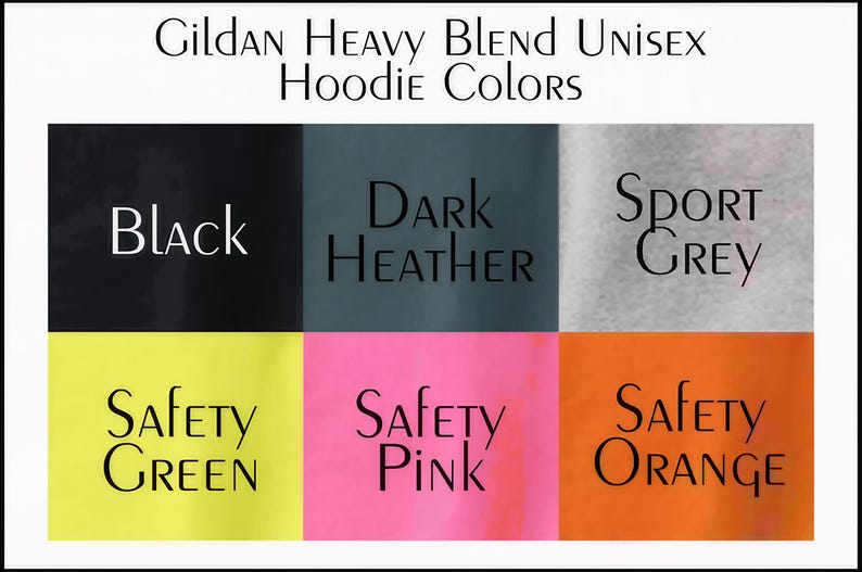 six different hoodie colors, each with a distinct color and style, arranged in a grid format.