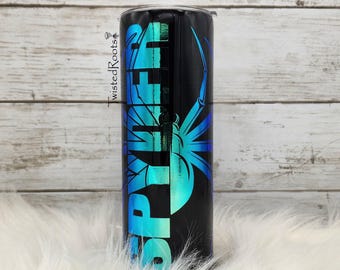 Split Spyder, Blue/Green Colorshift Stainless Steel Tumbler, 20 oz Skinny
