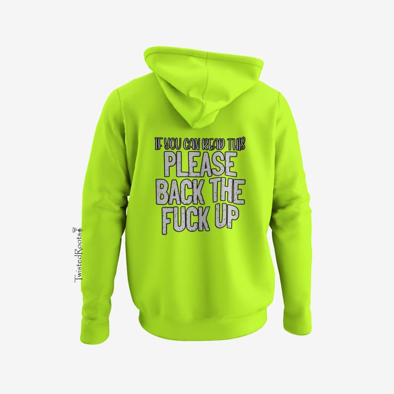 A bright yellow hoodie with a message printed on the back.