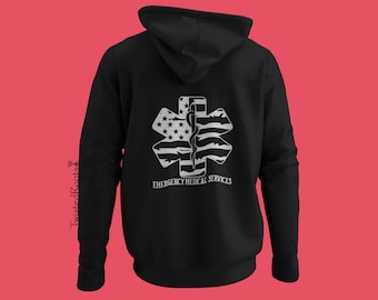 Reflective Patriotic Star of Life, Unisex Hooded Sweatshirt, Paramedic, EMT, EMS, Emergency Medical Services