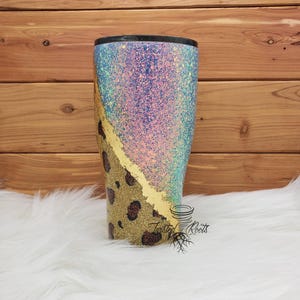 Opal Color Shift/Leopard Glitter Dipped Stainless Steel Tumbler, Gift for Mom, Gift for Wife, Birthday Present