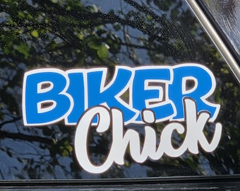 Biker Chick Vinyl Decal, Motorcycle Sticker (Glossy or Glitter Options)