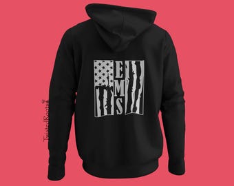 Reflective EMS Flag, Unisex Hooded Sweatshirt, Paramedic, EMT, EMS, Emergency Medical Services