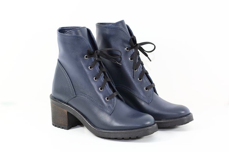 Combat boots Blue combat boots Winter leather boots image 1