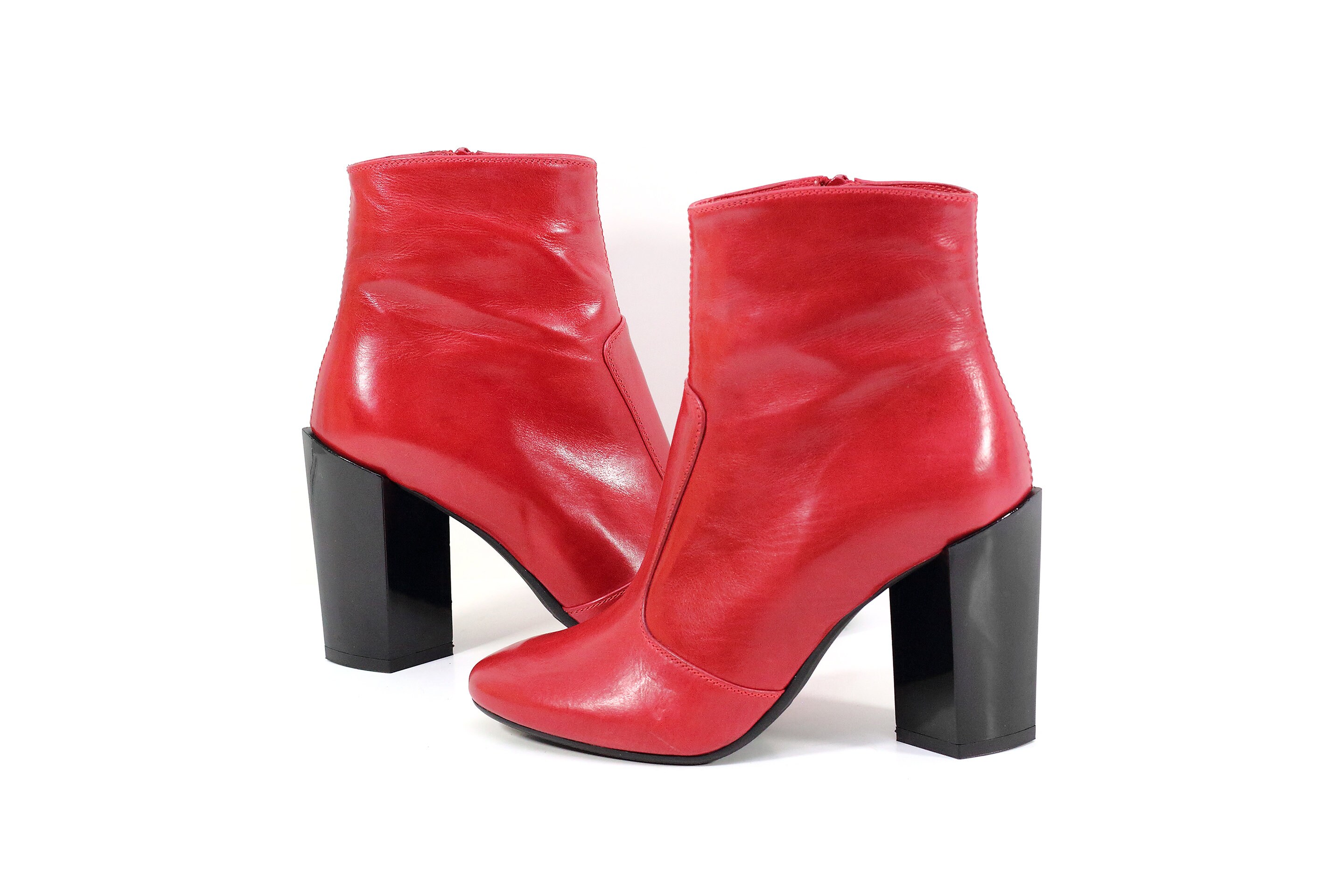 Elegant Women's Boots, Red Ankle Boots, Genuine Leather Boots, Burgundy