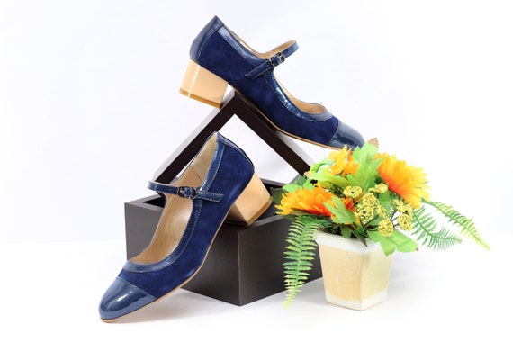 womens blue mary jane shoes