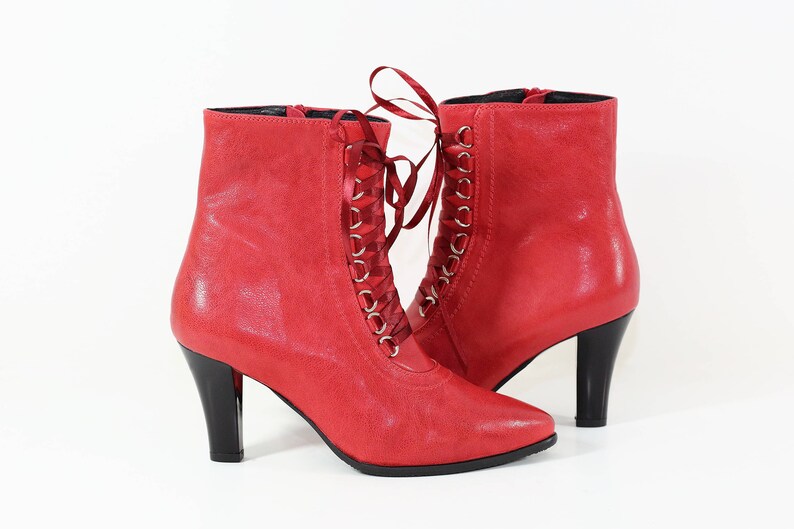 Red Women's Leather Boots Red Ankle Boots Women's Etsy Australia