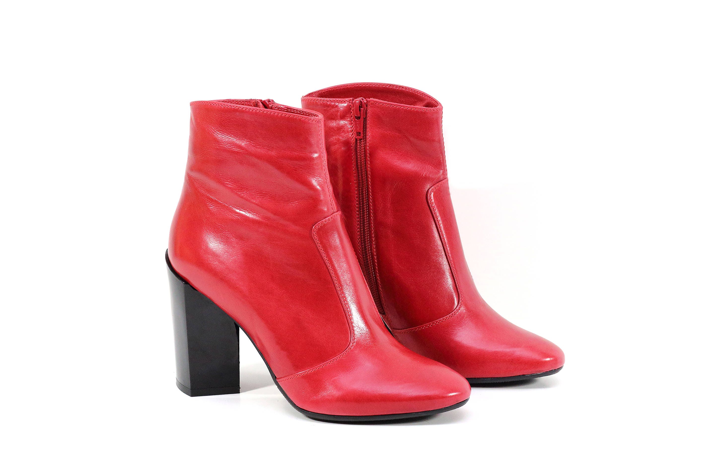Elegant Women's Boots, Red Ankle Boots, Genuine Leather Boots, Red ...
