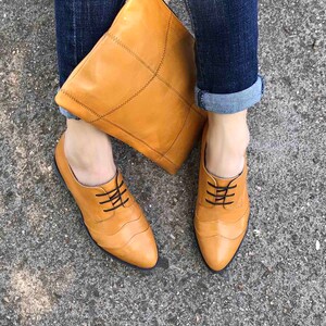 Leather Oxford Shoes, Cognac Leather Oxford Shoes, Tan Leather Women's Oxford Shoes, Tan Oxford Shoes, Women Oxford Shoes, Size 36 EU