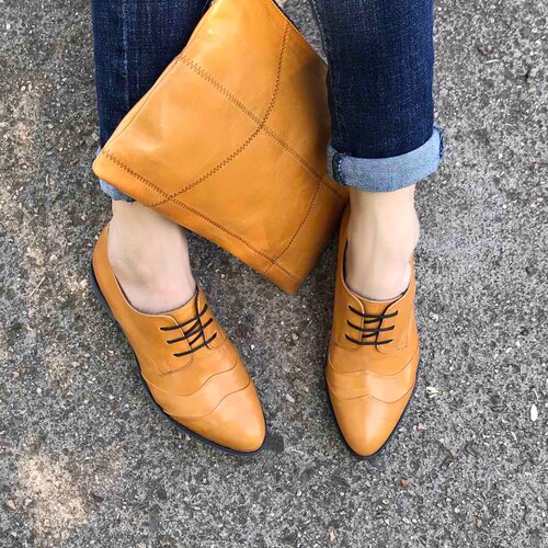 Leather Oxford Shoes Cognac Leather 