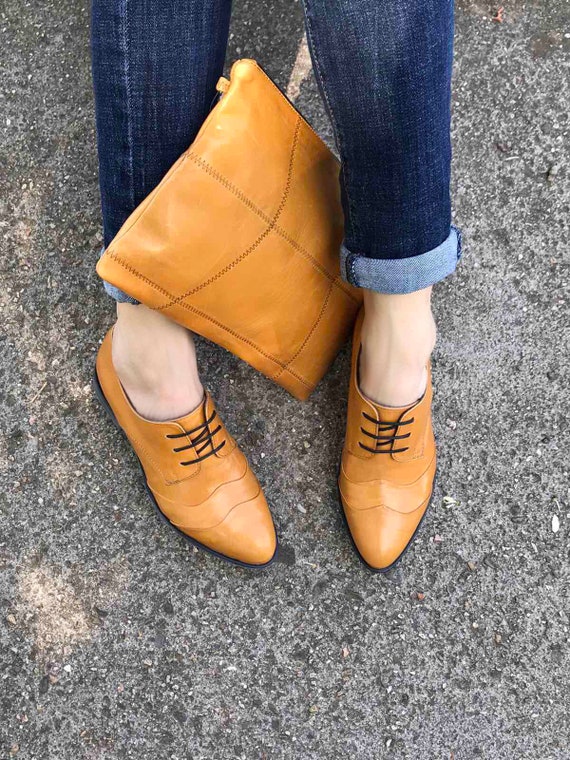 tan leather slip on shoes womens