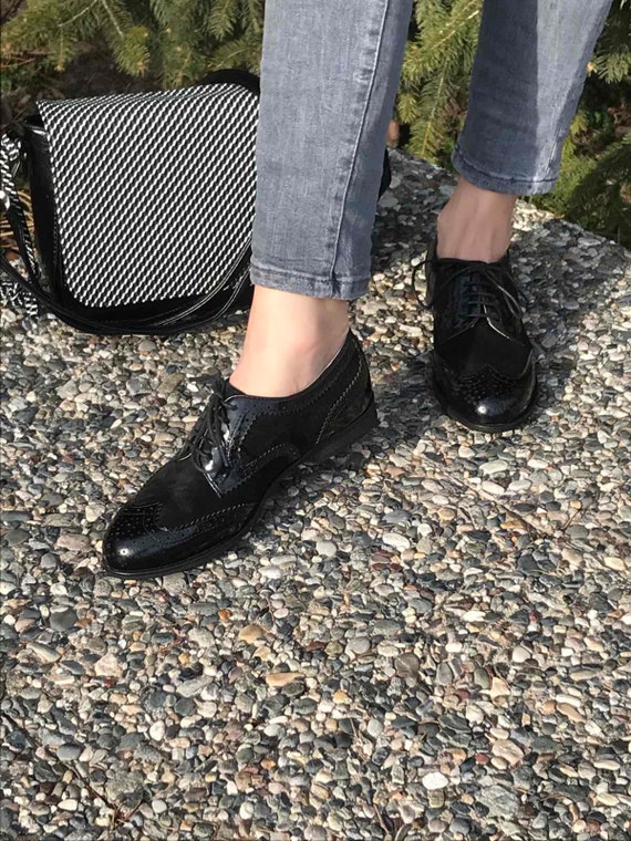 black leather oxfords womens